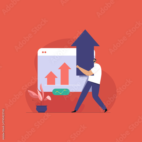 Vector business growth and company financial growth with growing graph increase investment earning