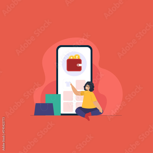Virtual wallet mobile digital wallet concept online shopping with mobile app and cashless payment