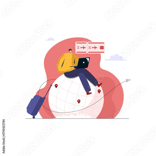 Vector world tourism day traveller booking online ticket voyage travel around the world summer vacation