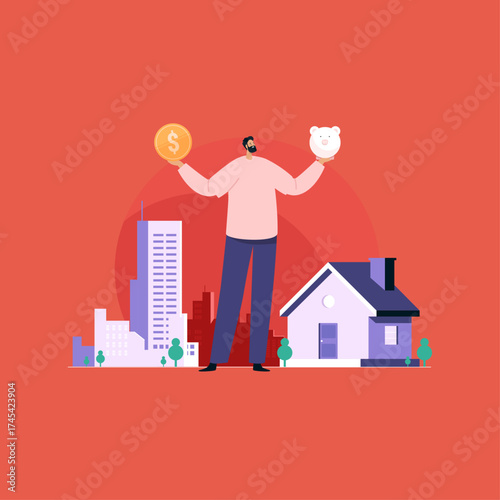 Vector real estate agent investment or savings and financial planning for buildings property home loan