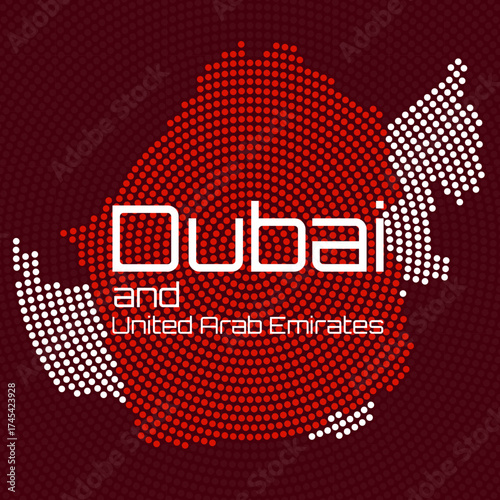 Dubai and United Arab Emirates map of radial dots, halftone concept. Vector illustration