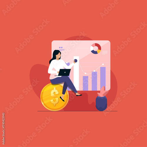 Vector economic cycle study up and down on stock market recession and booming economy data base analytics