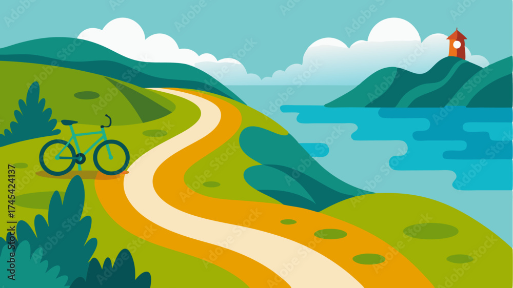 Obraz premium A bike trail meandering through a scenic coastal landscape promoting ecofriendly transportation options for exploring nature.