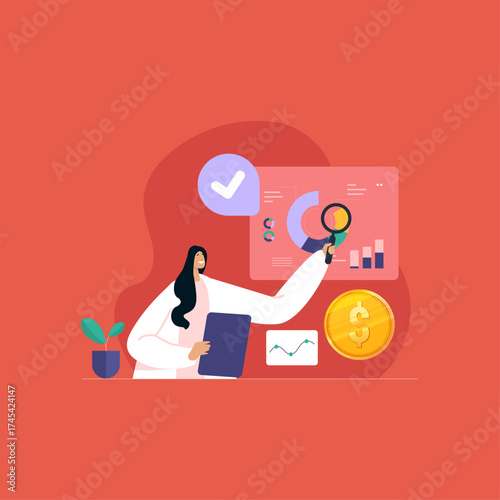 Vector data analysis and research for market growth calculate investment chart financial report concept