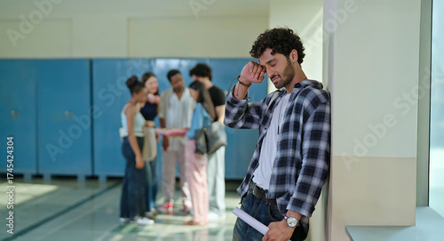 Foto Indian sad young adult gen z man guy feel low look upset hold result paper repor