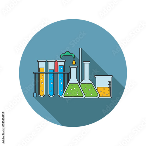 Laboratory Equipment Icon Colorful Test Tubes Beakers Scientific Research Chemistry Lab Experiment Illustration Science
