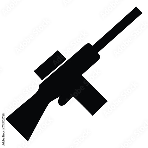 a rifle silhouette vector icon design with a white background	