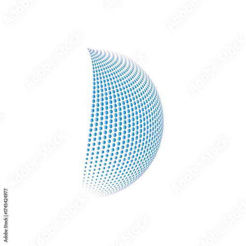 Vector art of abstract blue dotted half sphere, representing technology, data, or global network