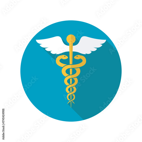 Caduceus medical symbol golden staff with entwined snakes and wings healthcare emblem hospital logo design pharmacy icon