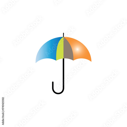 Vector art of colorful umbrella with blue, yellow, orange, and gray panels vector illustration