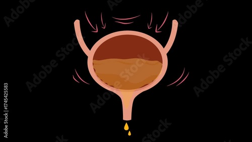 Urinary incontinence illustration animation. Overactive bladder 