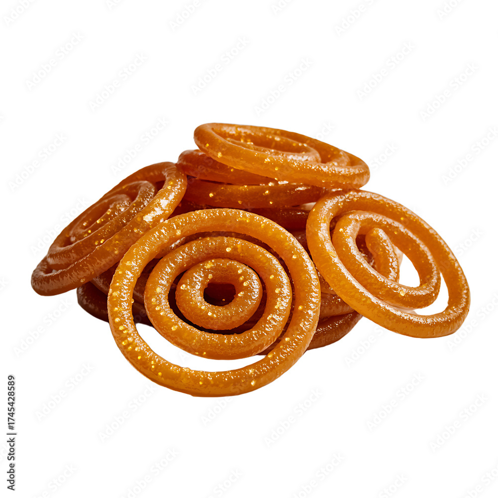 Fototapeta premium Traditional Indian jalebi sweet isolated on transparent background PNG