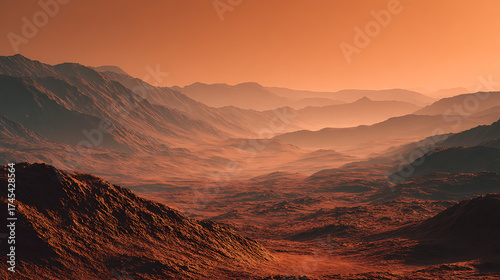 Cinematic photo of a vast Martian landscape