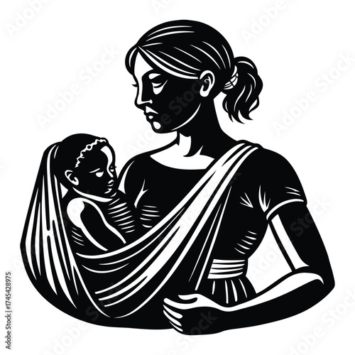 Elegant Mother and Baby Silhouette Vector Design for Art and Prints on White Background
