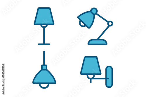 Modern interior lighting fixtures collection including desk, table, pendant, and wall lamps