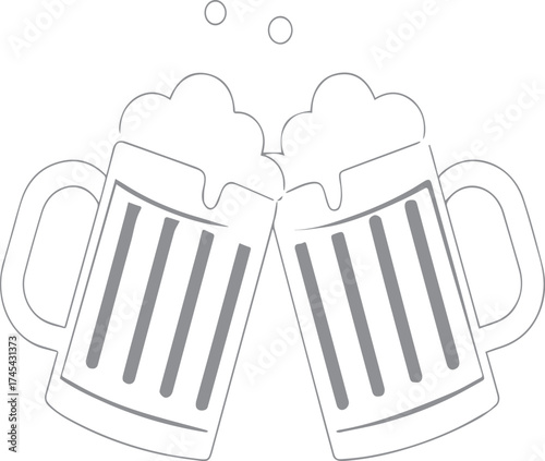 Two beer mugs clinking in cheers with foam illustration