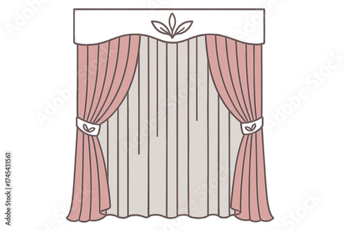 Elegant pink drapery with sheer curtains and decorative valance window treatment