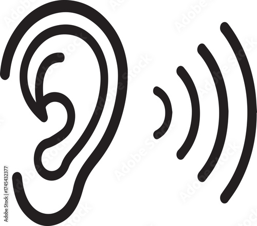 Hearing health awareness listening concept with ear and sound waves