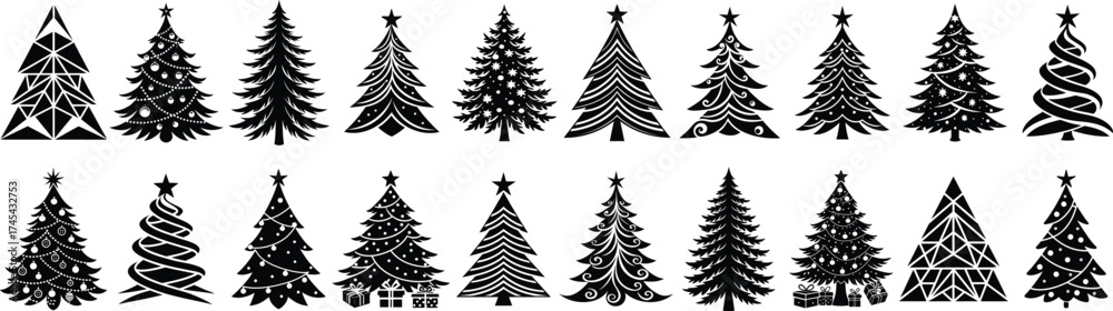Obraz premium Christmas Tree Silhouette Festive Vector Illustration Set