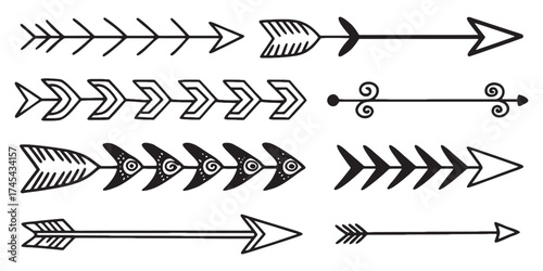 Trendy arrow designs for crafts and stylish presentations, hand-drawn style for creative projects, adding a unique, modern touch with editable vector graphics