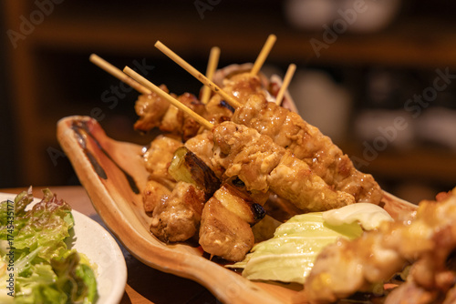 Close-up of Japanese Yakitori in Fukuoka, Kyushu Izakaya Cuisine