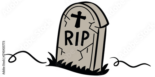 Spooky tombstone illustration with RIP and cross, perfect for Halloween designs, eerie themes, and ghostly projects; spooky season vibes for you