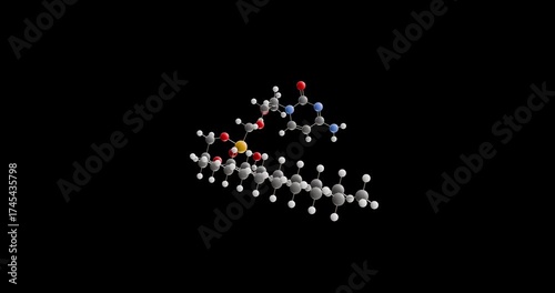 Brincidofovir molecule, rotating 3D model of antiviral, looped video on a black background
