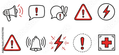 Alerting icons for urgent notifications, medical assistance, and important warnings in a modern, eye-catching style for any project that needs attention