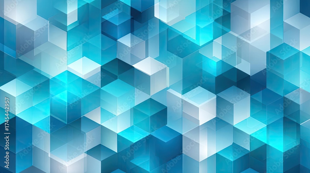 Fototapeta premium 2D flat abstract geometric cubic medical light blue concept. A vibrant abstract design featuring blue geometric cubes.