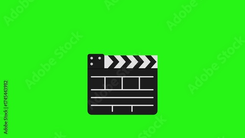 Clapper board icon animation loop on green screen background