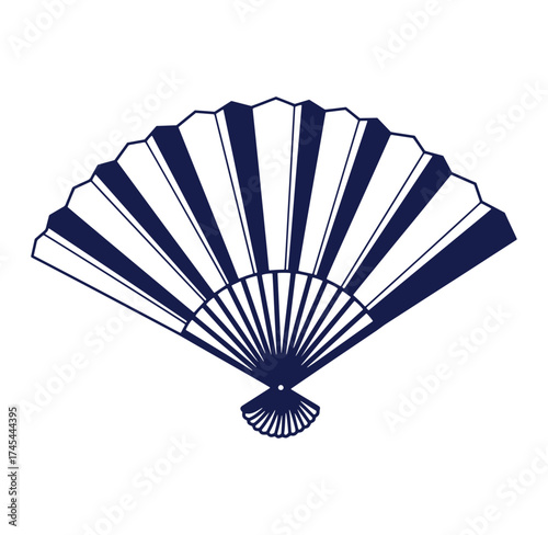 Elegant blue and white hand fan illustration perfect for japanese themed designs and artwork