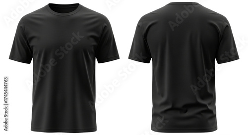 Black tshirt on transparent background, showcasing front and back views, perfect for apparel mockups and design presentations