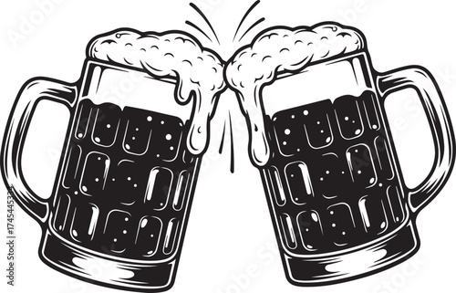 Beer Mugs Silhouette Cheers Illustration Set for Party Designs