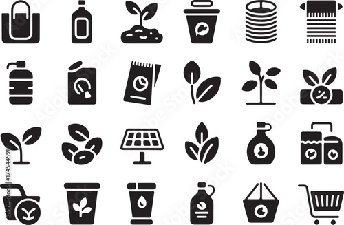 Vector icons set representing ecology sustainability environmental protection and eco friendly living