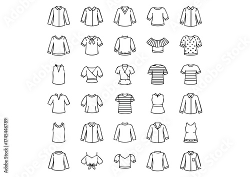 Black and White Vector Fashion Icons, Minimalist Garment and Footwear Outline Collection, Apparel and Shoe Iconography in Thick Line Art
