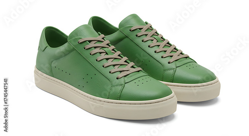 Sustainable vegan leather sneakers mockup, modern eco design, isolated on white background