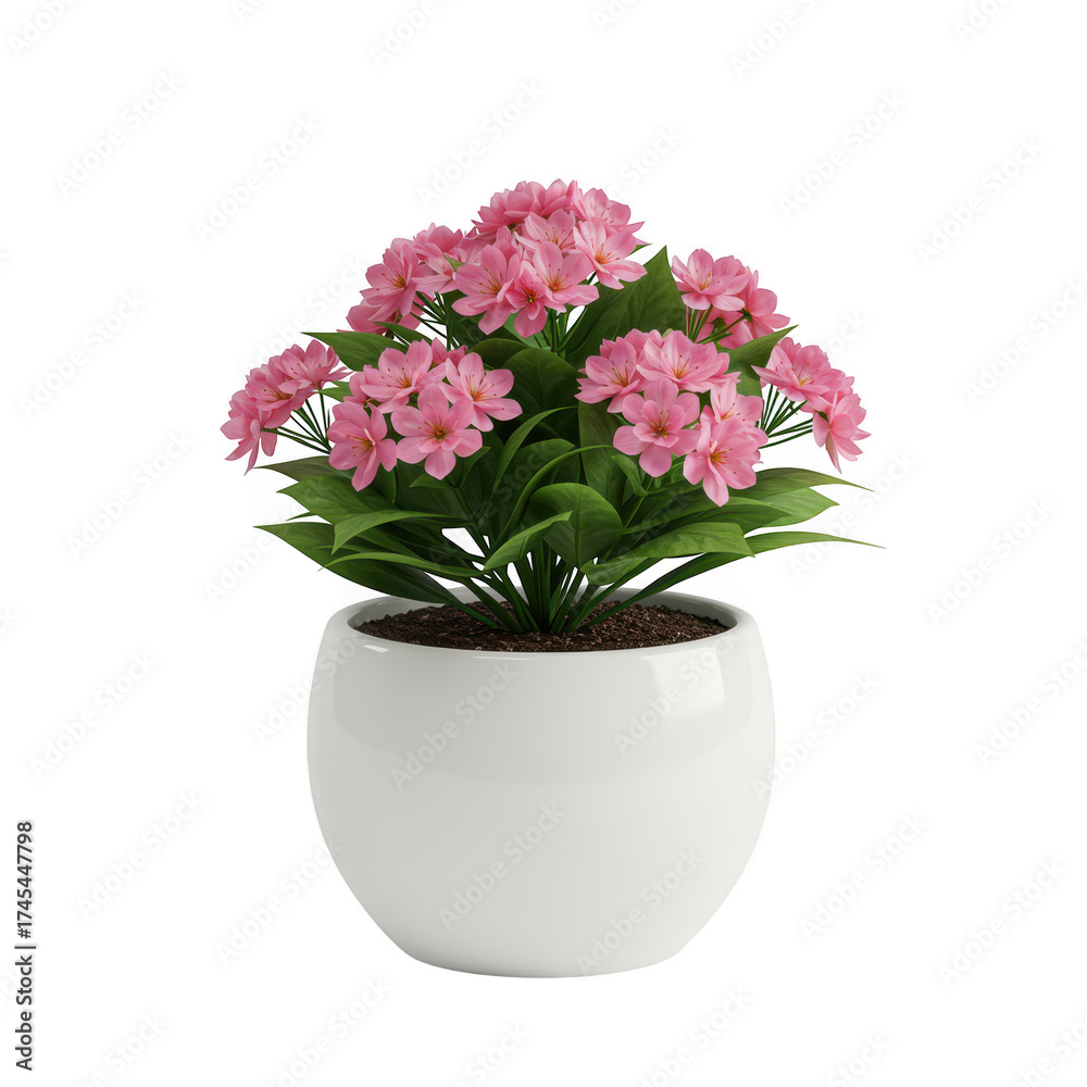 Fototapeta premium Pink flowers in a white pot isolated on transparent background