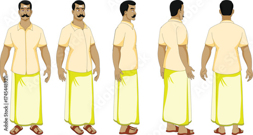2d traditional cartoon animated male character turnaround for animation and graphic design