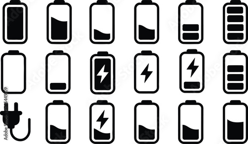 Battery charge level indicators showing different states of power availability