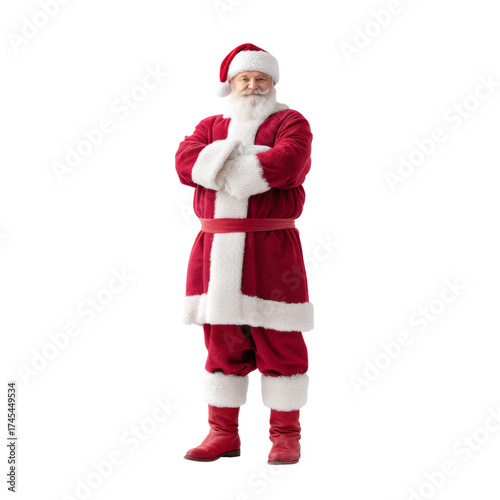 Traditional Santa Claus in Red Costume with White Trim and Classic Hat Ready for Christmas Celebrations and Holiday Cheer