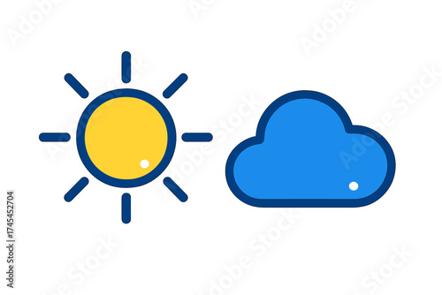 Bright yellow sun symbol and blue cloud representing clear weather conditions