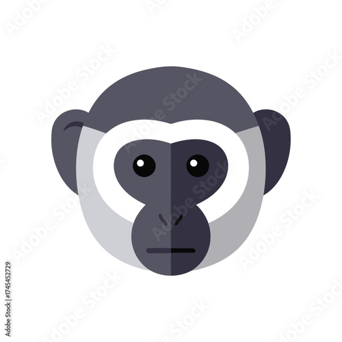 Stylized cartoon illustration of a cute monkey face with dark gray fur and white cheeks against a clean white background