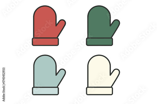 Set of colorful winter mittens icons for cold weather apparel and accessories