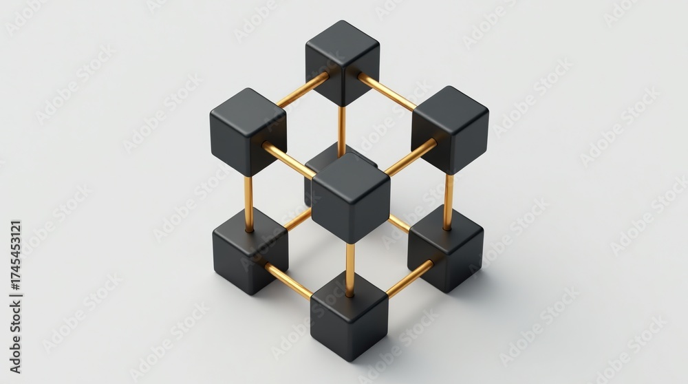 Obraz premium Abstract geometric structure of interconnected dark cubes on a light background