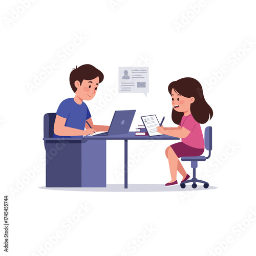 a man and woman group working on office