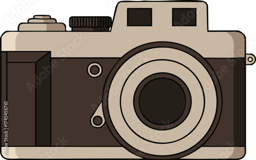 Vintage camera illustration with retro design elements on a dark background style