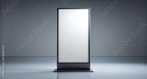 Modern tall digital display screen or advertising billboard in a clean minimalist interior space