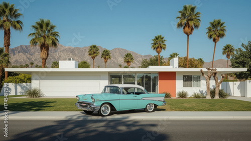 Classic 1957 Chevrolet Bel Air Parked in Front of a Modern Palm Springs Home