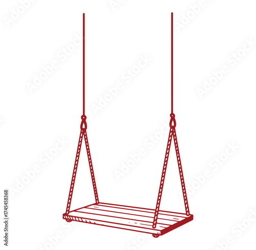 Rustic red swing illustration hanging from above perfect for childhood and outdoor concepts
