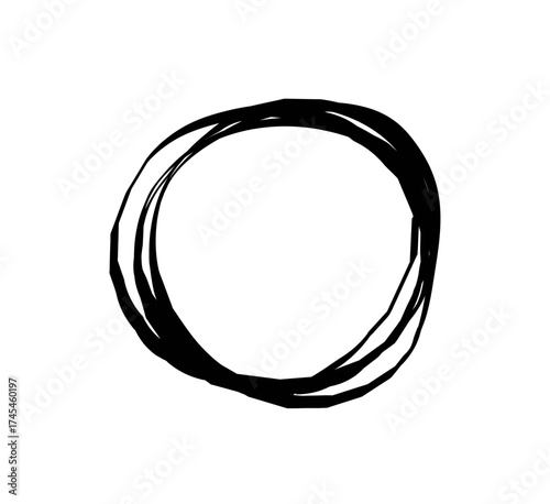 Simple line art illustration featuring circles as motifs. Thin lines. Hand-drawn style. Rough touch. Swirl patterns. Layered strokes. Messy. Overlapping. Chaos. Cluttered. Emphasis. Complex.